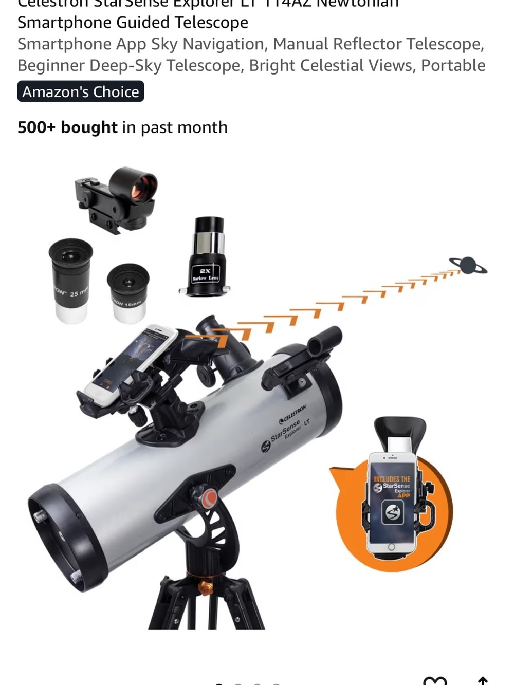 StarSense Telescope - Silver Optical Tube with Tripod